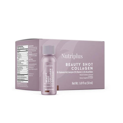 Nutriplus Beauty Shot Kollagen 15x50 ml | 5500 mg Kollagen + Hyaluronsäure, Biotin, Q10 & Vitamin C | Trinkkollagen Cranberry