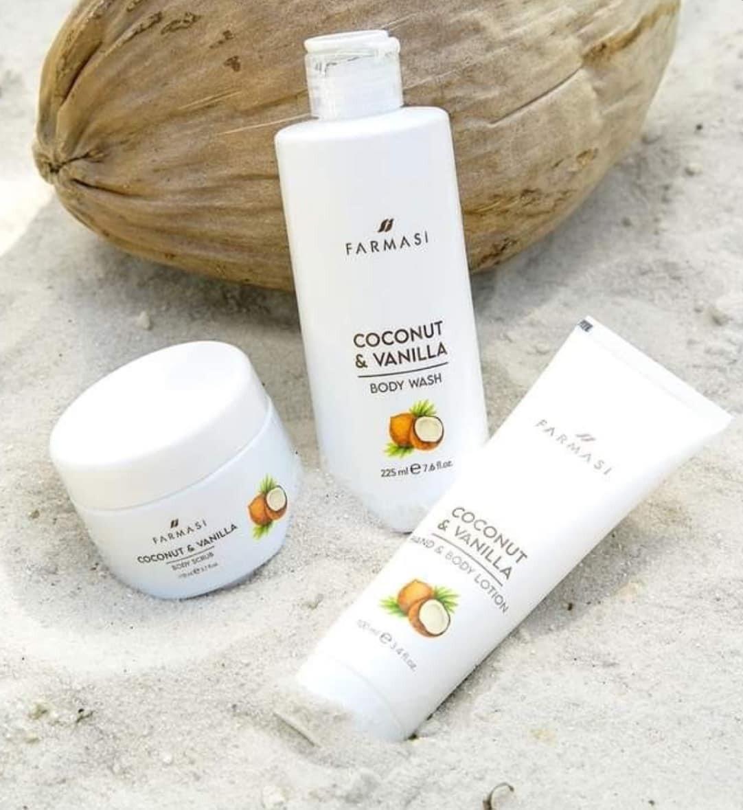 Farmasi Body Care Set – Coconut & Vanilla Wellness Geschenkset (Duschgel, Peeling & Balsam)