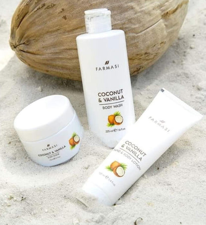 Farmasi Body Care Set – Coconut & Vanilla Wellness Geschenkset (Duschgel, Peeling & Balsam)